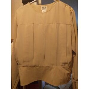 vintage rivista long sleeve blouse, pleated front, 3 button shoulder closure